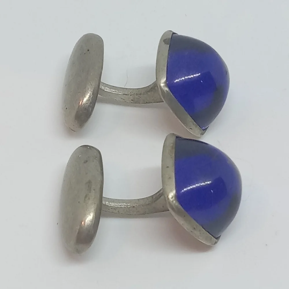 👍 5 for $20 vintage antique Mens Blue Glass square cuff links unsigned